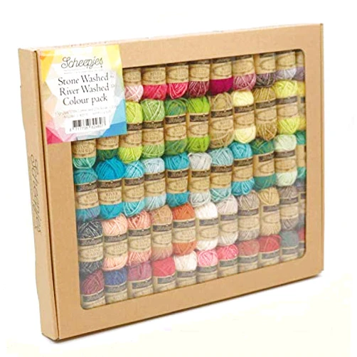 Scheepjes Yarn Stone Washed + River Washed Color Pack of 58 Skeins -10 g Eash, 28 Yards, Cotton Blend Knitting Kit, Crochet Kit