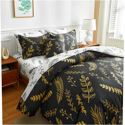 URLINENS Reversible Queen Comforter Set, Bed in a Bag Queen 8 Pieces Black and White Floral Bed Set, Soft Microfiber Botanical Bedding Set with Comforter Queen Size, Sheets, Pillowcases & Shams