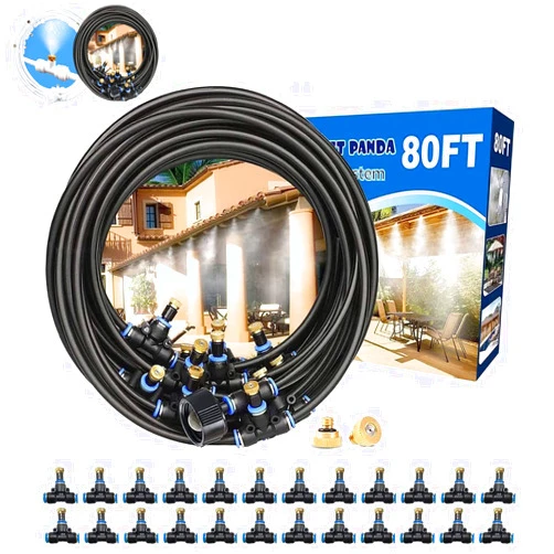 POCKET PANDA Misting System for Patio 80Ft (24M), Water Mister for Cooling Outdoor, Backyard Misters for Outside Patios, Mist System for Greenhouse, Garden, Waterpark, Deck, Canopy,Gazebo,Porch,Umbrella,Yard Hose