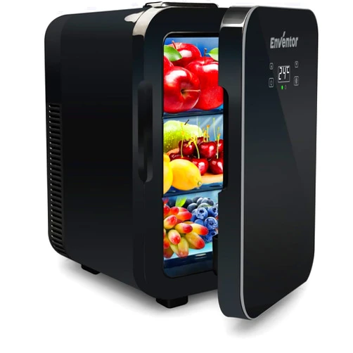 Enventor 10L Mini Refrigerator Skincare Fridge, AC 120V DC 12V Mini Portable Thermoelectric Cooler and Warmer Refrigerators with LCD Temperature Display for Cosmetics, Food, Office and Car (Black)