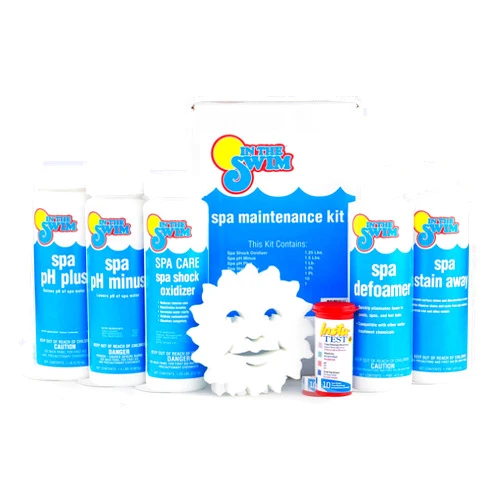 In The Swim Spa and Hot Tub Maintenance Starter Kit - Includes Shock Oxidizer, pH Plus & Minus, Stain Away, Defoamer, Water Test Strips, and Spa Sorb
