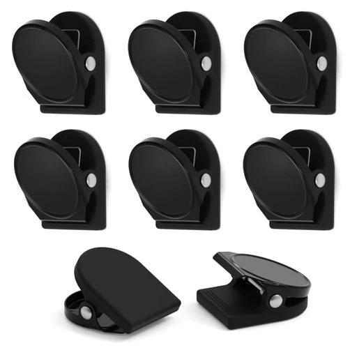 SMART&COOL 8 Pack 1.16 Inches Anti-Scratch Magnetic Clips with Silicone-Coated Base, Fridge Magnets, Office Supplies, Black
