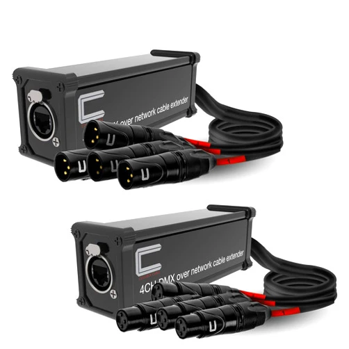 COLUBER CABLE Pair of 4 Channel 3-Pin XLR Male and Female to Ethercon Cable -Compact Cat6 Multi Network Snake Receiver- XLR, AES, DMX Channels Over RJ45 Cat5/Cat6 Ethernet Cable