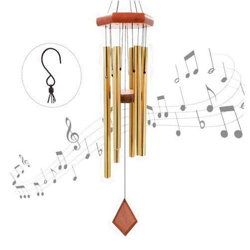OCACA Wind Chimes Outdoors, 26” Medium Musical Deep Tone Wind Chime with 6 Aluminum Tuned Tubes, Soothing Sympathy Gift for Mother, Birthday, Garden, Patio, Home Decor Golden (with S Hook)…