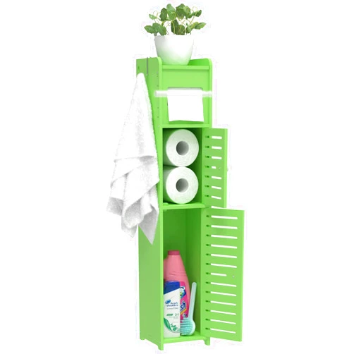 WODETREE Bathroom Storage Cabinet for Small Space with Doors and Shelves, W6.5 x D6.7 x H32 Bathroom Organizer, Waterproof Toilet Paper Storage with Toilet Paper Roller, Accommodate Mega Rolls(Green)