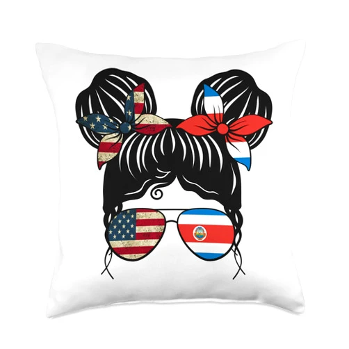 Proud America Costa Rica Heritage Kids Apparel American Half Rican Girl USA Costa Rica Flag Kids Throw Pillow, 18x18, Multicolor