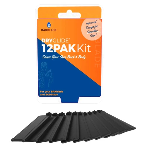 baKblade 2.0 Back Hair and Body Shaver Refill Cartridges for 2.0 and 2.0 Elite Shavers - Dryglide Technology (12 Razors Included) 12 Blades