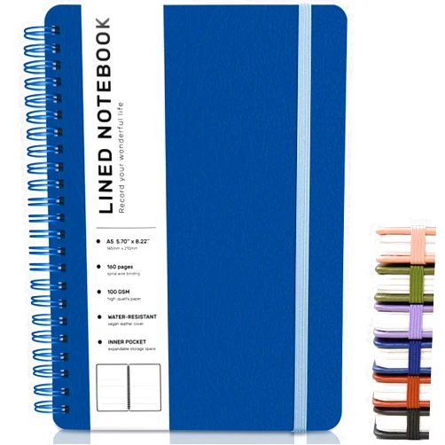 ABERLLS Blue Lined Spiral Journal Notebook with 160 Pages, 8×5.7in, A5 Spiral Notebook, Journaling Notebooks for Work, School, Women, Men, College Ruled Spiral Notebook, Hardcover Leather Journals