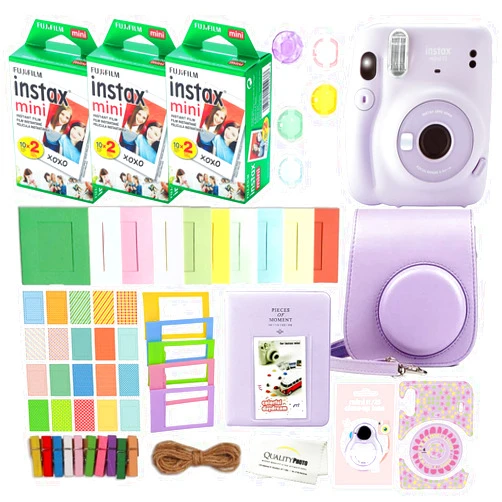 Fujifilm Instax Mini 11 Instant Camera with Case, 60 Fuji Films, Decoration Stickers, Frames, Photo Album and More Accessory kit … (Lilac Purple)