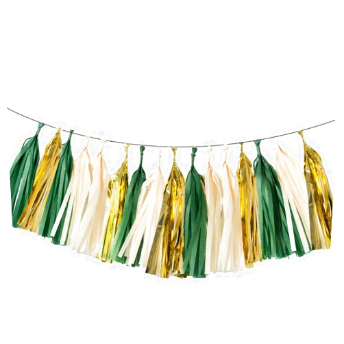 2NDTONONE 15 Pc DIY Sage Green Blush Nude Gold Tissue Paper Tassel Garland Party Banner for Neutral Baby Baptism Eucalyptus Greenery Woodland Baby Shower Rustic Wedding Party Decoration