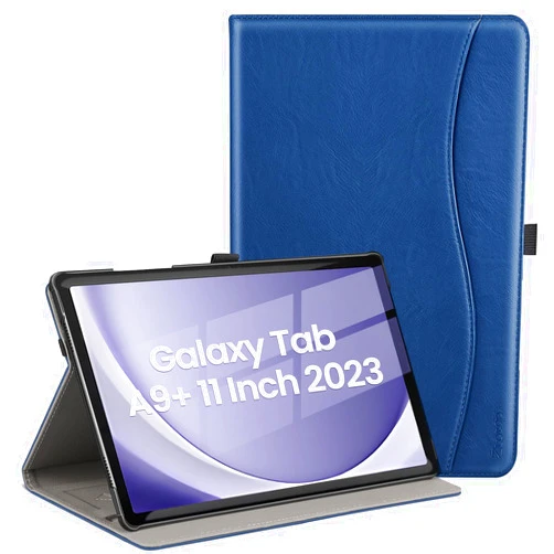 ZtotopCases for Samsung Galaxy Tab A9 Plus 11 Inch 5G 2023 Case, Premium PU Leather Cover with Hand Strap, Front Pocket, Auto Wake/Sleep & Multi-Angles for Tablet A9+ 11'' (SM-X210/X216/X218), Blue