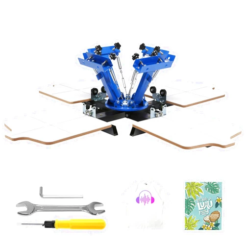 Happybuy Screen Printing Machine, 4 Color 4 Station 360° Rotatable Silk Screen Press, 21.2x17.7in Double-Layer Pallet for DIY T-Shirt Printing
