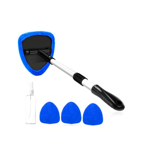 AstroAI Windshield Cleaner, Car Windshield Cleaning Tool Inside with 4 Reusable and Washable Microfiber Pads and Extendable Handle Auto Glass Wiper Kit, Blue