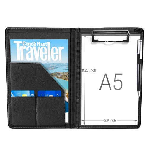 Lcjtop Junior Clipboard Padfolio Binder. A5 Document Organizer Folio Clip Board, Small Folder Portfoli for Writing Pad Refillable 5 x 8 Note Pad,Black