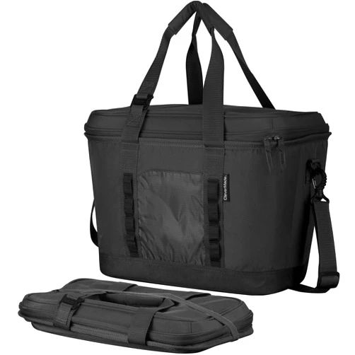 CleverMade Collapsible Insulated Cooler Bag – 50 Can Leakproof Soft Cooler for Beach, Travel, Car – Shoulder Strap, Bottle Opener – Midnight