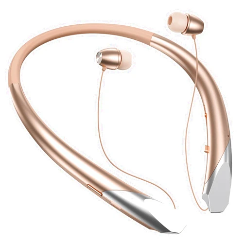 NVOPERANG Bluetooth Neckband Headphones Retractable, Wireless Headset Retractable Earphones Noise Cancelling Sweatproof Stereo Earbuds with Mic, Sports Earphones (Rose)