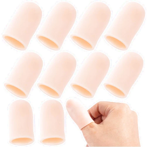 Mxxipp 10pcs Gel Finger Cots, Soft Flexible Finger Cap Covers, Thumb Support Protector for Hands Cracking, Eczema Skin, Trigger Finger Arthritis Pain Relief