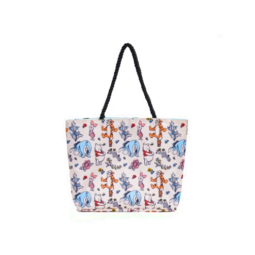 Disney Winnie the Pooh Tote Bag for Women, Eeyore Piglet Tigger Floral Print Lightweight Travel Bag, Large Canvas Purse, Outfit Accessory, Work Tote, Everyday Carry-All Tote