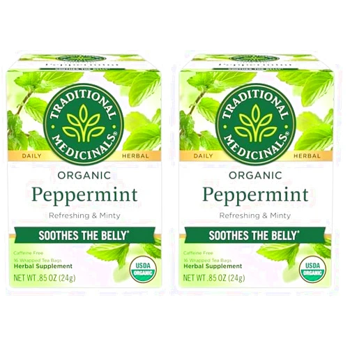 Traditional Medicinals Tea, Organic Peppermint, Soothes Your Belly, Refreshing & Minty, 16 Tea Bags (Pack of 2)