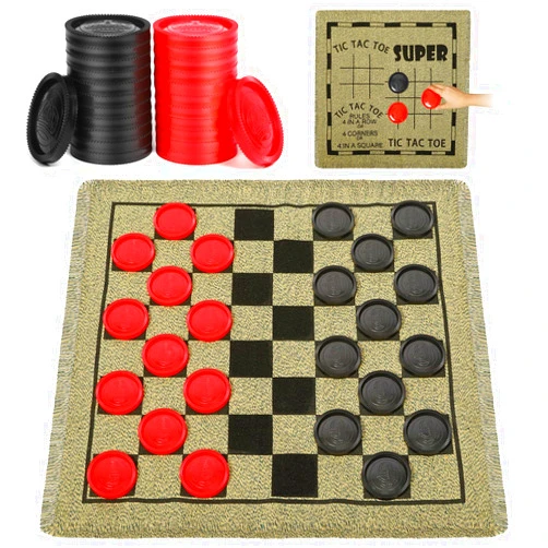 Mztkenan Giant Checkers Game Set - 3-in-1 Reversible Carpet for Kids & Adults - Oversized Indoor/Outdoor Mat for Family Fun & Parties