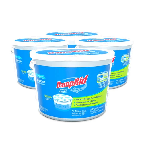 DAMPRID Fragrance Free Hi-Capacity Bucket - Moisture Absorber for Fresher, Cleaner Air in Large Spaces, Four 2.5 Pound Buckets, White