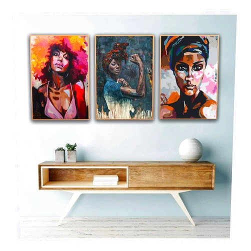 Ecyanlv African American Woman Canvas Wall Art African Women Pictures Abstract African Art Paintings for Wall Art Black Woman Portrait Wall Art African Girl Canvas Print Art for Bedroom 16x24x3 Inch Unframed