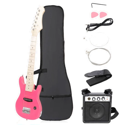 HomGarden 30 Inch Kid Electric Guitar, Beginner Starter Guitar Kit w/ 5w Amplifier, Strap, Gig Bag, Strings, Picks (Pink)