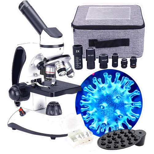 Thcbme Monocular Microscope (40X-2000X) - Dual LED Illumination, Phone Adapter, Carrying Case, AC Adapter - Ideal for Adults, Kids, and Beginners
