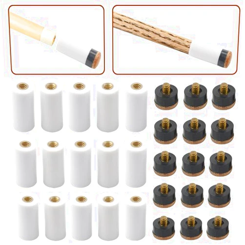 XINGYHENG 15 Set(30pcs) Billiard Cue White Ferrules with Screw-on Replaceable Cue Tips Billiard Accessories Replacement Parts Stick Repair Tool Set(13mm Brown Tip Set)