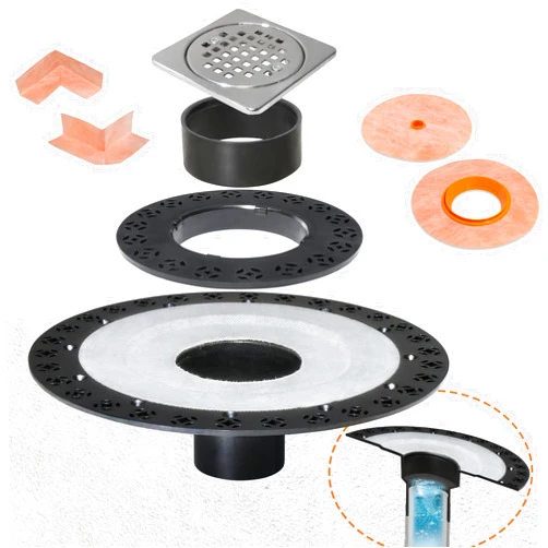 Sdanbom Shower Drain Kit 2 Inch Integrated Shower Flange Kit Compatible with Schluter Systems Kerdi Shower Drain, ABS Shower Drain Base Flange with 304 Stainless Steel 4'' Drain Grate and Waterproof Seals