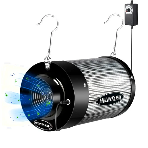 MELONFARM 2-in-1 Air Carbon Filter Smelliness Control 4 inch with Australia Virgin Charcoal, Built-in 14cm Fan with Low Noise, Grow Tent Smelliness Scrubber, Pre-Filter & 1 Pair Hanger Included