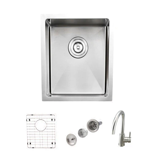 Jshozzy 15 x 17 Undermount Bar Sink, 18 Gauge 304 Stainless Steel RV Sink with Faucet Outdoor Kitchen Sink Wet Bar Sink Small Prep Sink 10 Inch Deep Kitchen Sink with Dish Grid and Drain
