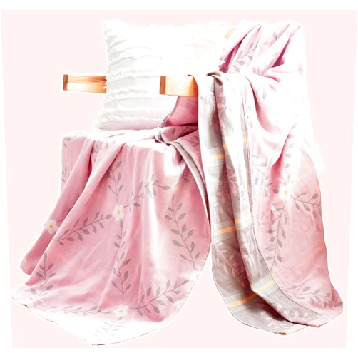 MEJU Flower Muslin Lightweight Summer Blanket for Bed Sofa Couch, 100% Combed Cotton 2 Layer Soft Warm Quick Dry Throw Blanket Bed Coverlet Sheet Flower Pink, Twin 60 in X 80 in
