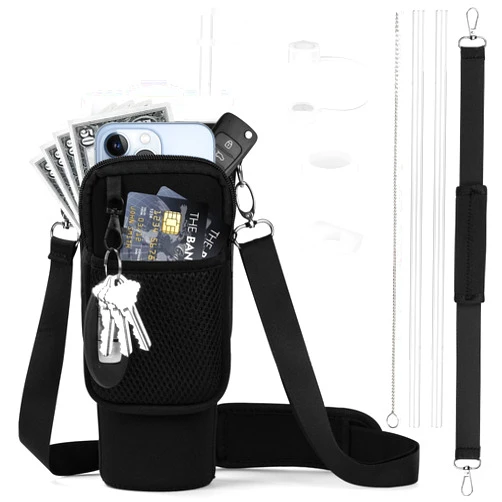 Juyeesm Stanley Cup Accessories, Water Bottle Holder with Strap, Silicone Boot Straw Sleeve and Leak-Proof Plug for Stanley 40 oz Tumbler