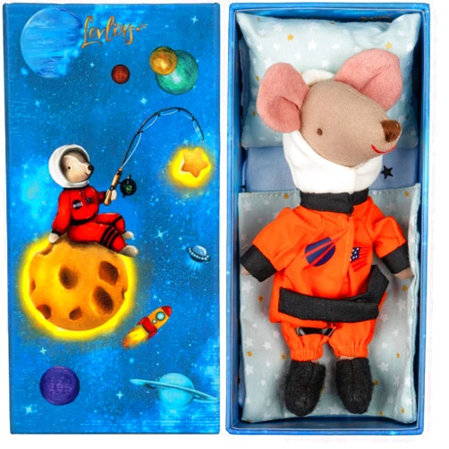 LEVLOVS Mouse in a Matchbox and Friends Toy Baby Registry Gift Astronaut Plush Toy Mouse (Orange Costume)