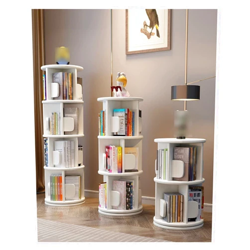 KIRANDY Solid Wood Revolving Bookshelf, Storage Rack for Children's Picture Books, Floor-to-Ceiling Space-Saving Simple Small Bookcase ( Color : White 5 Layer )