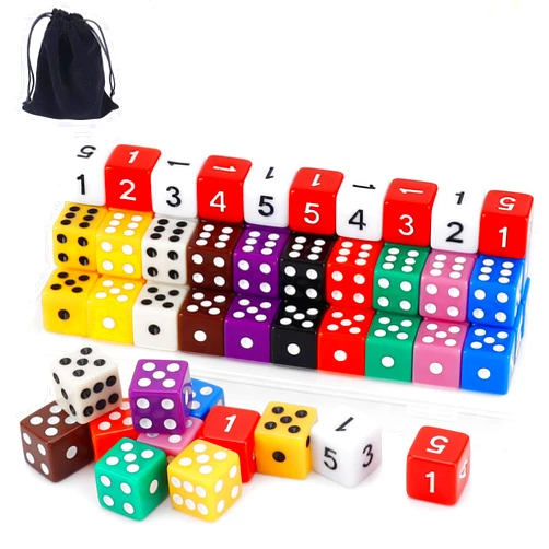 Tuiasn 60 Pieces 16MM Colored Dice Set, 6 Sided Standard Opaque Colored Dices Portable Dice Box & Exquisite Dice Pouch, for Classroom Teaching, Board Games, Dices Game, Parties(12 Colors)