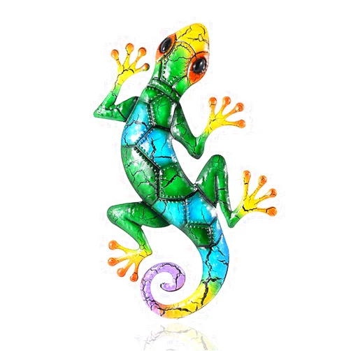 LSLANSOON 16.9 inch Metal Gecko Wall Decor, Wall Mounted Lizard Hanging Decoration for Home Garden Front Door (Green)