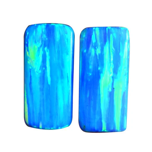 SilverO Sparkling Blue Green Fire Opal Pair 4 CTW Cabochon Size 16x8x2 MM Rectangle Shape Earrings Jewellery Making Pair Gemstone, Lab Created Fire Opal, Handmade Pair