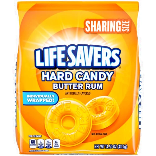 LIFE SAVERS Hard Candy - Butter Rum, Candy Bulk Individually Wrapped, For Party Favors & More, Pack of 4