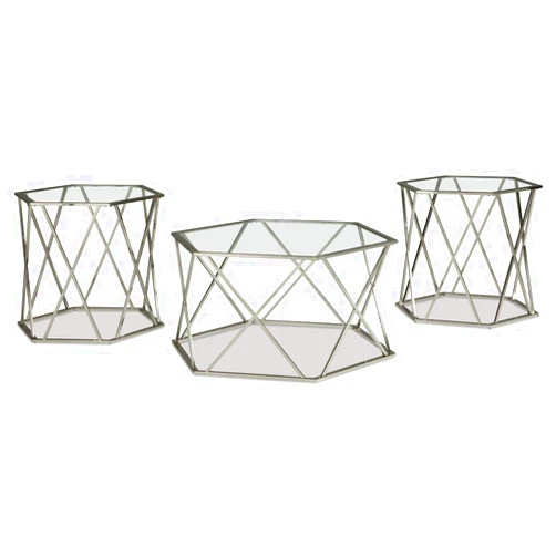 Signature Design by Ashley Madanere Modern Chrome 3-Piece Occasional Table Set, Includes Coffee Table and 2 End Tables, Silver