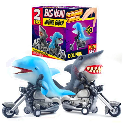 DINOBROS Shark Toy Car 2 Pack Friction Powered Motorcycle Monster Sea Animal Game Great White Shark and Dolphin Toys