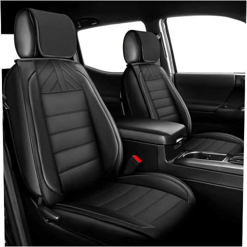 WEIZE Luxury Leather Car Seat Covers Full Set Compatible with 2005-2024 Toyota Tacoma TRD Off-Road Overlanding Concept SR5 Double Cab Vehicle Cushion Cover for Cars Pickup Truck, Black