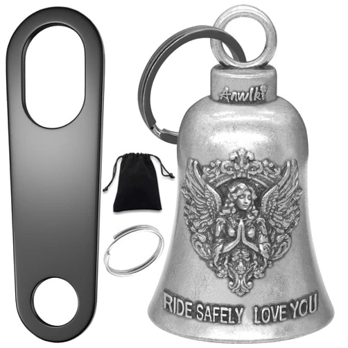 Anwlki Biker Guardian Luck Riding Bell Motorcycle Gremlin Bells with 2 Key Chain Ring Accessories, Motorcycle Bell Hanger