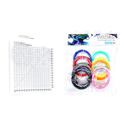 MYNT3D 3D Pen Mat Kit, DesignPad + FreePad & PLA 3D Pen Filament Refill Pack (10 Color, 3m Each)