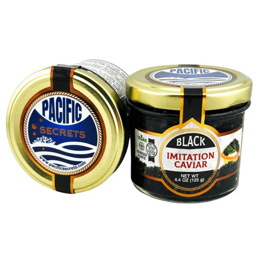 Pacific Secrets Black Vegan Caviar | Seaweed | No-Fish | Kosher | 4.4 oz Glass Jar