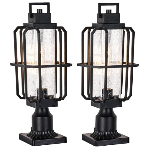 KAUEN Outdoor Post Lights, Aluminum Lamp Post Light Fixture Pier Mount Base, 2-Pack Exterior Post Lantern Outside Pole Lighting Outdoor Column Lights for Patio, Garden, Walkway, Fence, 2575-1G-2PK
