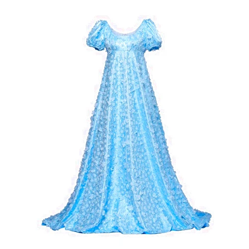 VEECOOCOS Women's Daphne Basset Dress Regency Dresses Jane Austen Style High Waistline Ruffled Puff Sleeve Long Dress