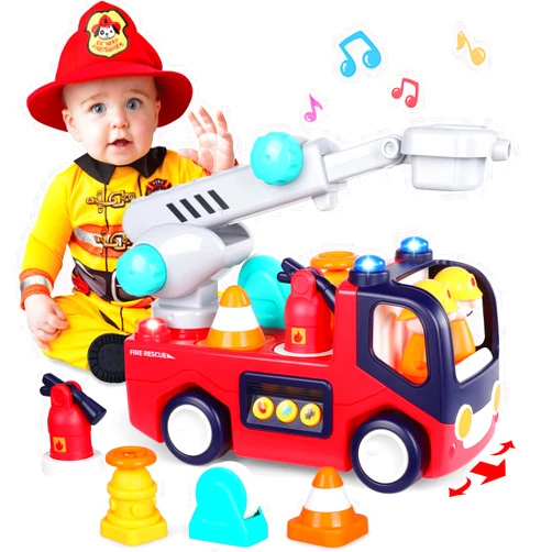 Arscniek Toy Cars for 1 2 3 Year Old Boy Girls Gifts Fire Truck with Music & Light Toys for Toddler 1-3 Educational Learning Toys for 2 3 4 Year Old Birthday Gifts Baby Toys 12 18 Months for Infant Toddler