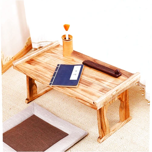 MHJKHG Foldable Coffee Table, Vintage Floor Low Table, Meditation and Tea Altar, Folding Tatami Tea Table Small Accent Guoxue Kang Table for Sitting on The Floor,Brown,70x40x34cm，Wood 60x34x27cm